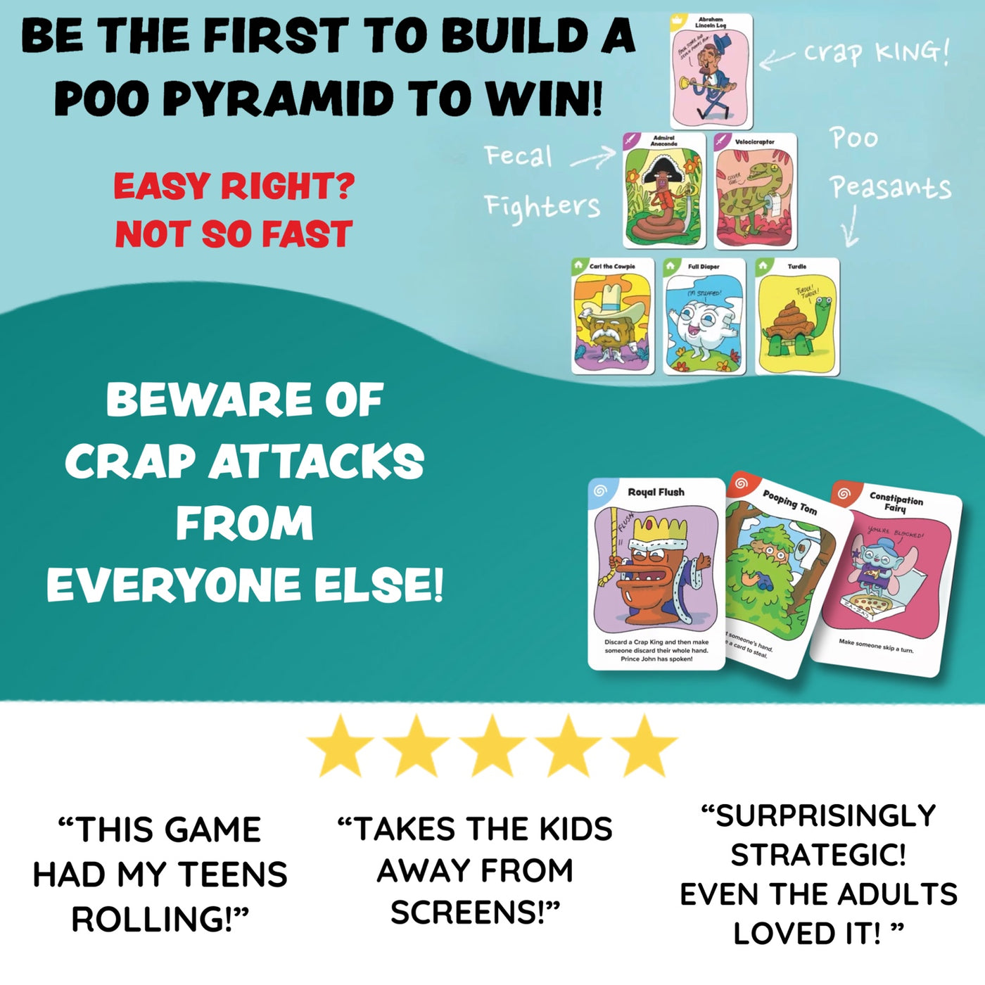 How to play Poo Pocalypse: build a poo pyramid and beware of crap attacks